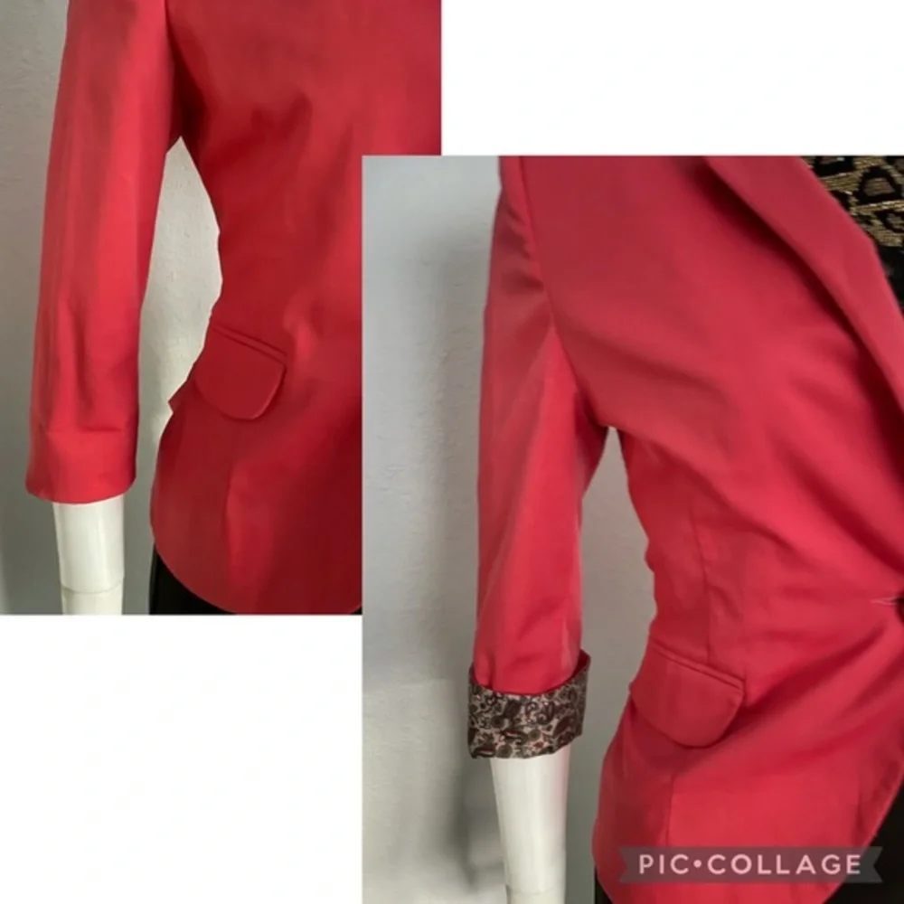 NEW WOMEN BLAZER SINGLE-BREASTED JACKET 3/4 SLEEVES LINED NOTCHED COLLAR CORAL‎